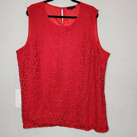 Lane Bryant Heart Lace Crochet Sleeveless Red Top Women's Plus Size 22 - Picture 3 of 14